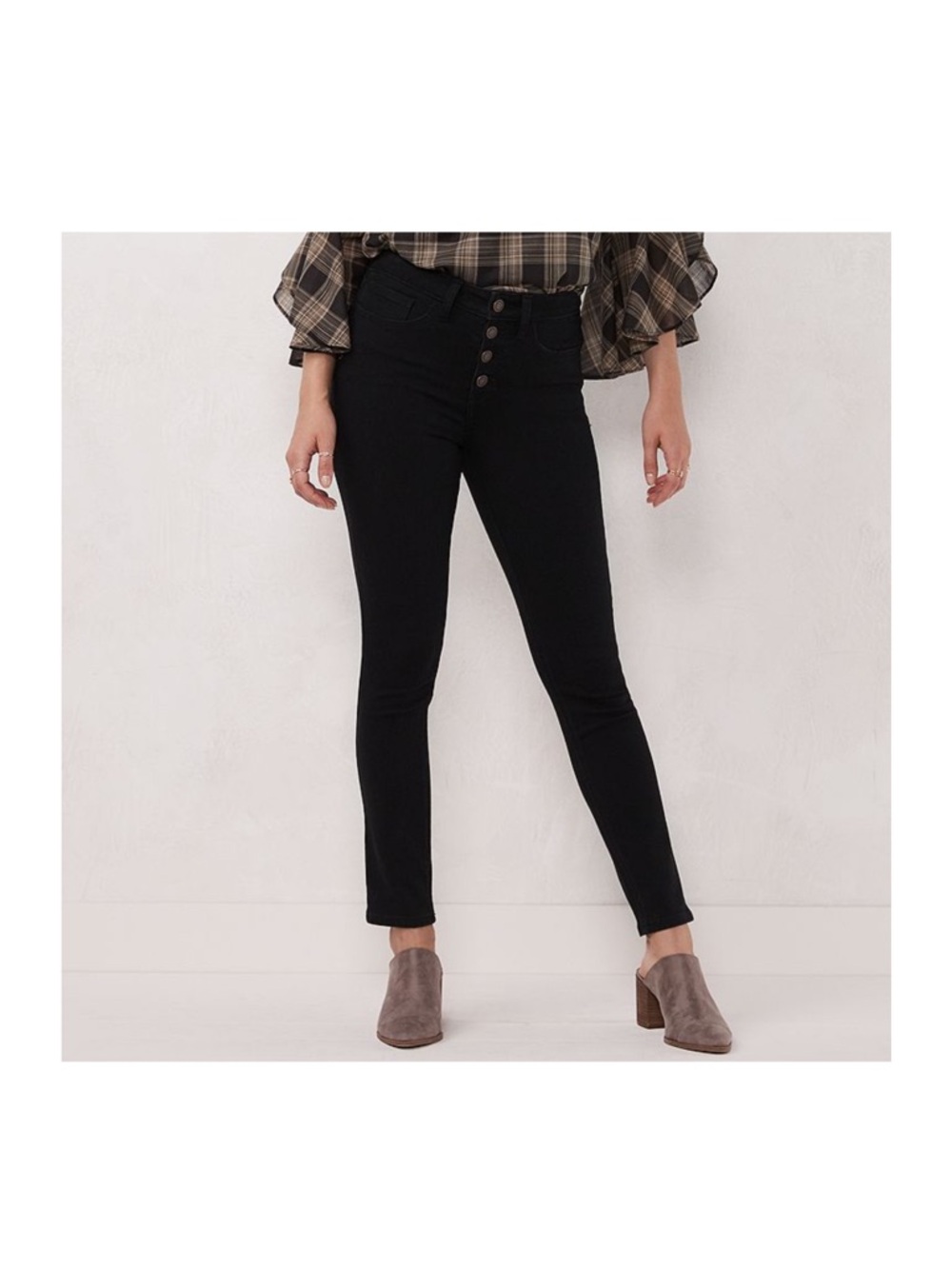 LC Lauren Conrad Black High-Rise Curvy Skinny Button-Fly Jeans